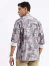 Men Spread Collar Abstract Slim Fit Lavender Shirt-Peace-2807-Lavender