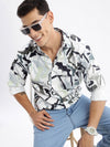 Men Spread Collar Abstract Slim Fit Sea Green Shirt-Peace-2814-Seagreen