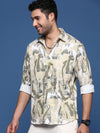 Men Abstract Beige Slim Fit Shirt-Peace-2815-Beige