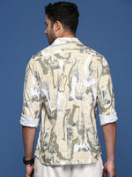 Men Abstract Beige Slim Fit Shirt-Peace-2815-Beige