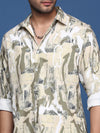 Men Abstract Beige Slim Fit Shirt-Peace-2815-Beige