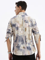 Men Spread Collar Abstract Slim Fit Multi Shirt-Peace-2818-Multi