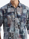 Men Spread Collar Abstract Slim Fit Multi Shirt-Peace-2819-Multi