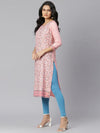 Women's Floral Printed Rayon Straight Kurta-Peachcandy-S