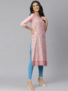 Women's Floral Printed Rayon Straight Kurta-Peachcandy-S