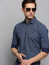 Men Spread Collar Printed Navy Blue Shirt-PeiskosPrints-3411-Navyblue