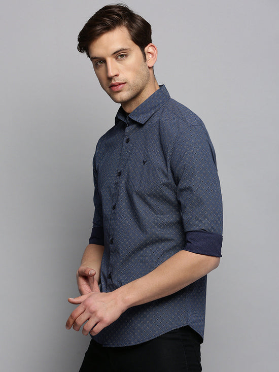 Men Spread Collar Printed Navy Blue Shirt-PeiskosPrints-3411-Navyblue