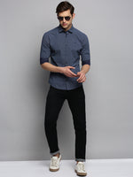 Men Spread Collar Printed Navy Blue Shirt-PeiskosPrints-3411-Navyblue