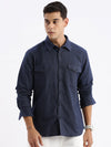 Men Spread Collar Solid Slim Fit Navy Blue Shirt-Philip-2692-Navyblue