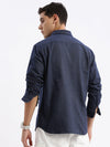 Men Spread Collar Solid Slim Fit Navy Blue Shirt-Philip-2692-Navyblue