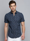 Men Spread Collar Printed Navy Blue Shirt-PicoPrint-2020-Navyblue