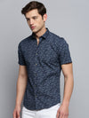 Men Spread Collar Printed Navy Blue Shirt-PicoPrint-2020-Navyblue