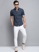 Men Spread Collar Printed Navy Blue Shirt-PicoPrint-2020-Navyblue