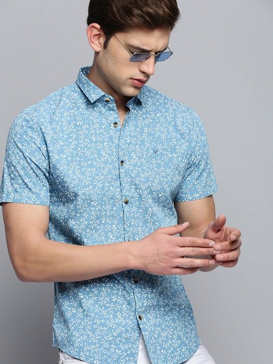 Men Spread Collar Printed Blue Shirt-PicoPrint-2023-Blue