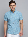 Men Spread Collar Printed Blue Shirt-PicoPrint-2023-Blue