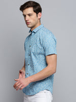 Men Spread Collar Printed Blue Shirt-PicoPrint-2023-Blue