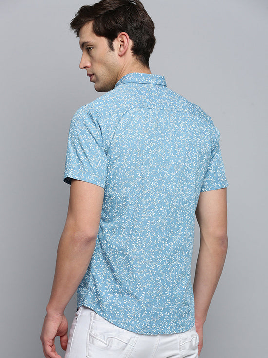 Men Spread Collar Printed Blue Shirt-PicoPrint-2023-Blue