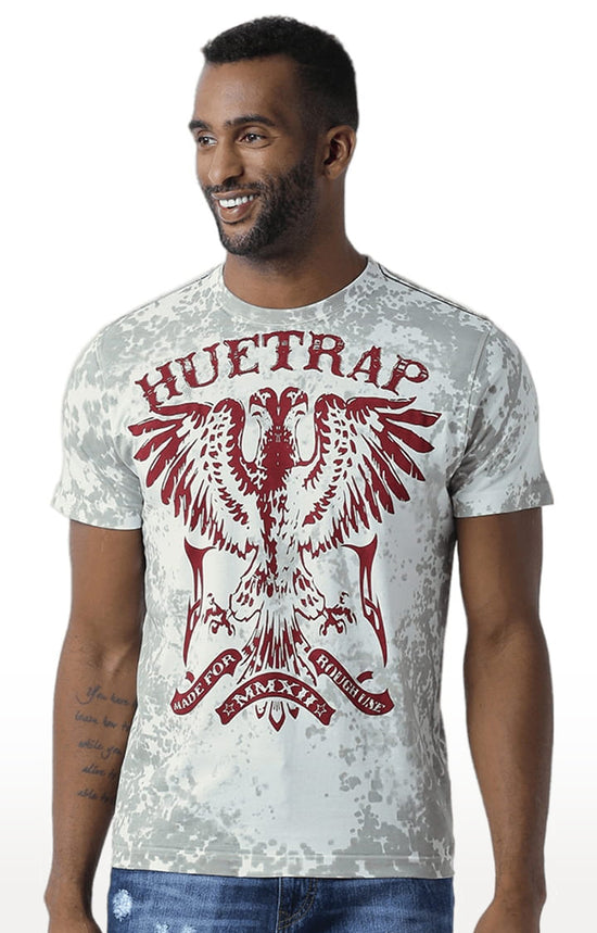 Huetrap White Mens Short Sleeve Graphic Printed Tshirt-HT15MKGRAOFW00122