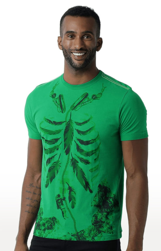 Huetrap Green Mens Short Sleeve Graphic Printed Tshirt-HT17MKGRAGRE00306