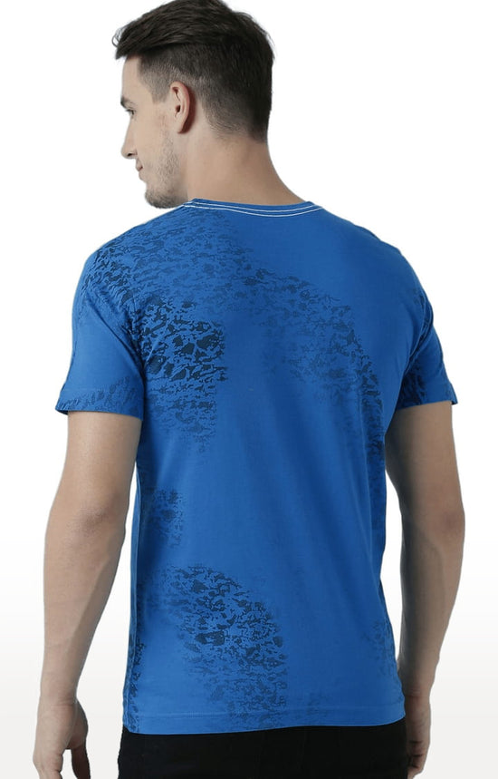 Huetrap Blue Mens Short Sleeve Graphic Printed Tshirt-HT17MKGRASUR01056