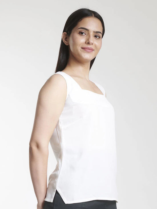 Square Neck Poly Moss Camisole - White