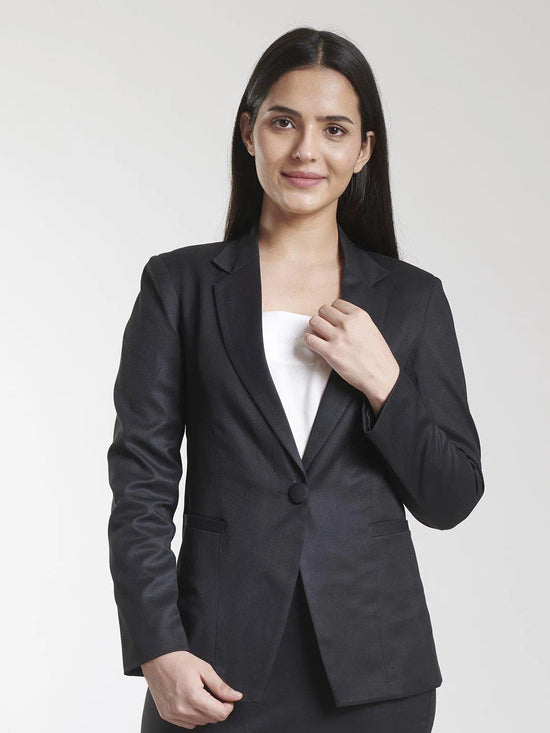 PowerSutra Poly Cotton Single Button Blazer - Black