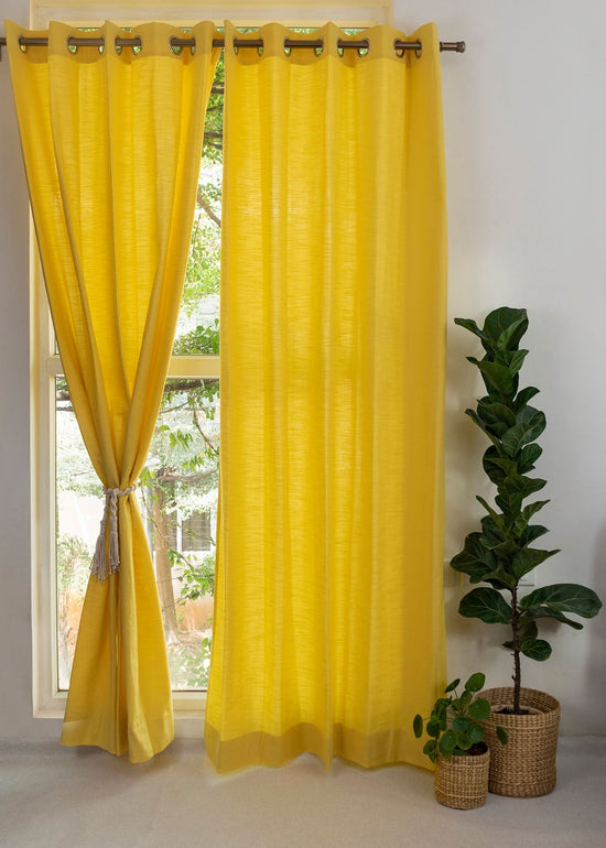 Solid Primrose yellow 100% cotton plain curtain for bedroom - Room darkening - Pack of 1-230421072