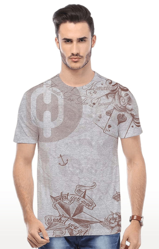 Huetrap Grey Mens Short Sleeve Graphic Printed Tshirt-HT16MKGRAGML00419