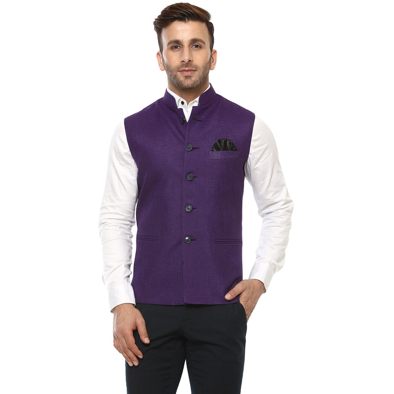 Hangup Men Standard Solid Men's Indian Wear-PurpleMagicCardNehru