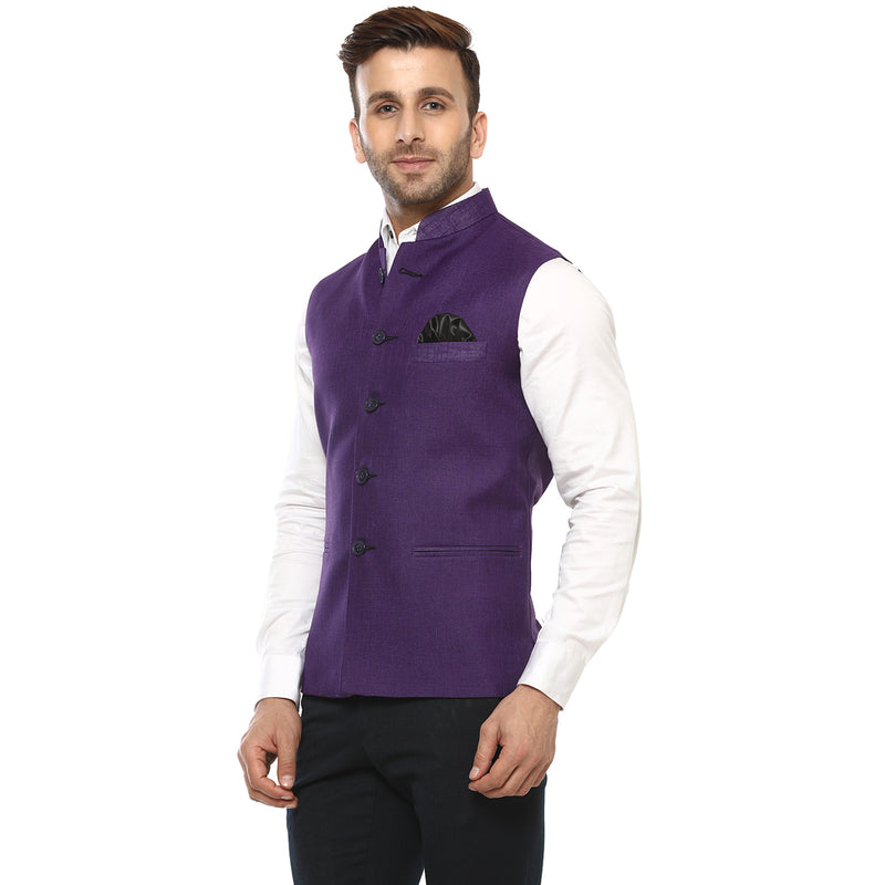 Hangup Men Standard Solid Men's Indian Wear-PurpleMagicCardNehru