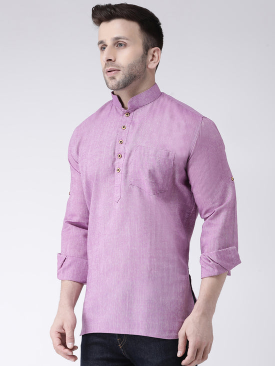 Hangup Men Slim Solid Men's Indian Wear-PurpleShortKurta