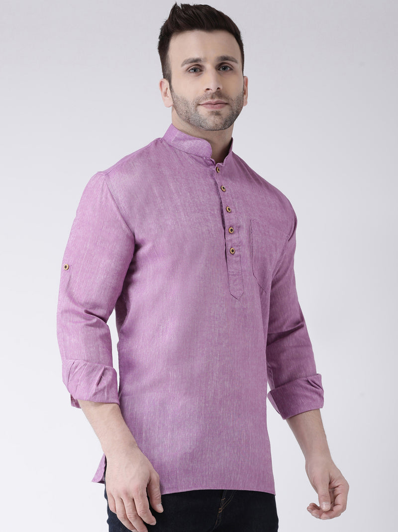 Hangup Men Slim Solid Men's Indian Wear-PurpleShortKurta