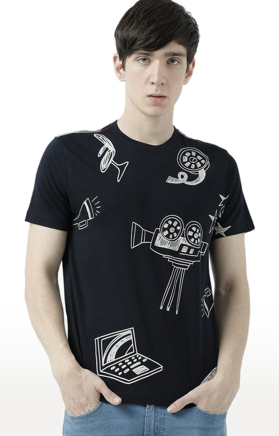 Huetrap Black Mens Short Sleeve Graphic Printed Tshirt-HT17MKGRABLK00769