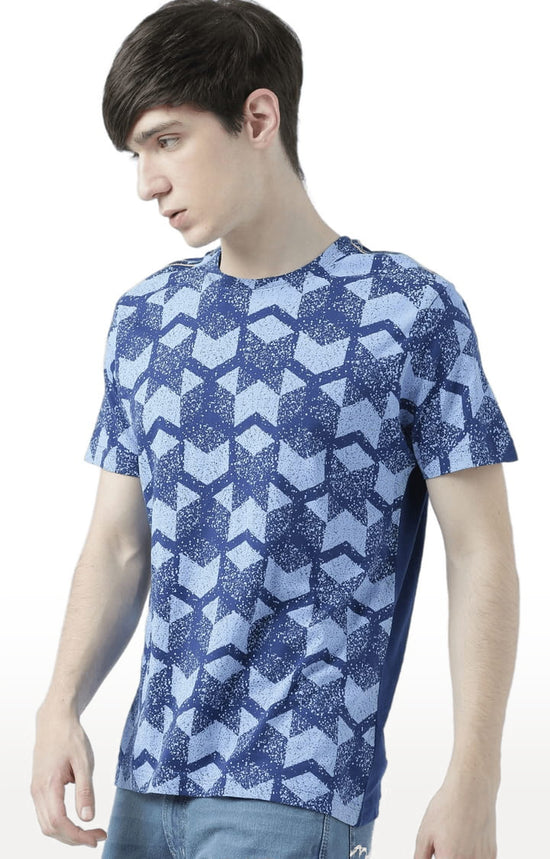 Huetrap Blue Mens Short Sleeve Graphic Printed Tshirt-HT17MKGRALNY00767