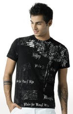 Huetrap Black Mens Short Sleeve Graphic Printed Tshirt-HT16MKGRABLK00434