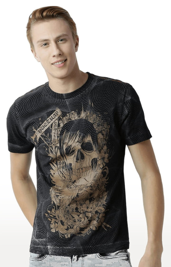 Huetrap Black Mens Short Sleeve Graphic Printed Tshirt-HT15MKGRABLK00045