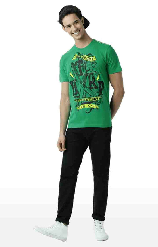 Huetrap Green Mens Short Sleeve Graphic Printed Tshirt-HT13MKGRAGRE00380