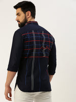 Men Spread Collar Printed Navy Blue Shirt-Quinn-3601-Navyblue