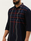 Men Spread Collar Printed Navy Blue Shirt-Quinn-3601-Navyblue