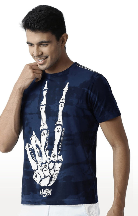 Huetrap Blue Mens Short Sleeve Graphic Printed Tshirt-HT16MKGRALNY00413