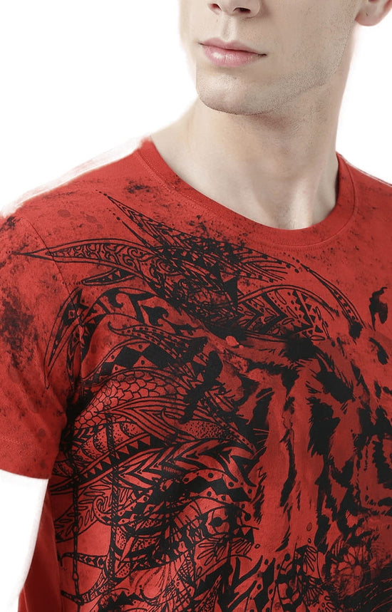 Huetrap Red Mens Short Sleeve Graphic Printed Tshirt-HT17MKGRARED00903