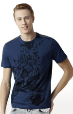 Huetrap Blue Mens Short Sleeve Graphic Printed Tshirt-HT15MKGRALNY00004