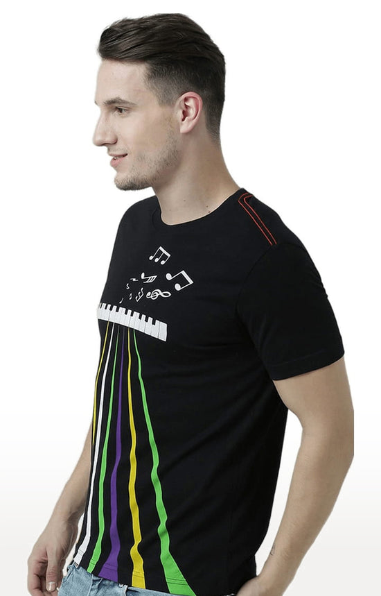 Huetrap Black Mens Short Sleeve Graphic Printed Tshirt-HT17MKGRABLK01046