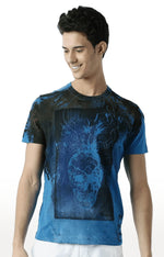 Huetrap Blue Mens Short Sleeve Graphic Printed Tshirt-HT17MKGRASUR00322