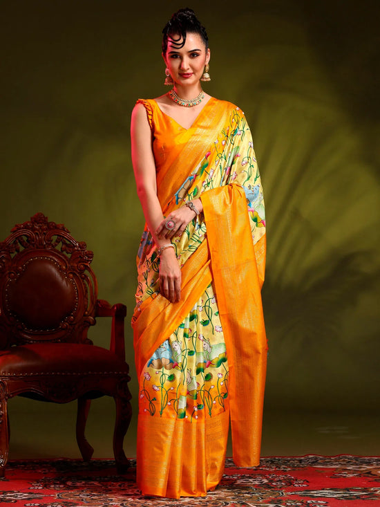 Saree Mall Women's Dola  Yellow Printed Designer Saree With Blouse Piece-RAJWADI03F