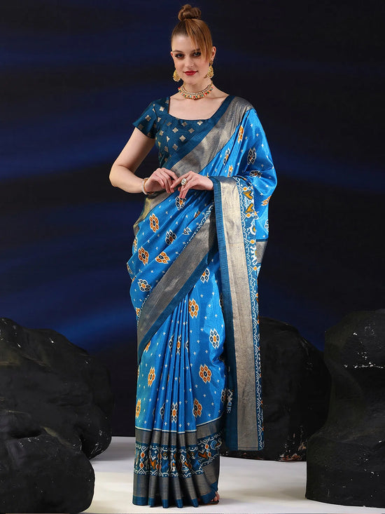 Saree Mall Women's Dola  Blue Printed Designer Saree With Blouse Piece-RAJWADI04E