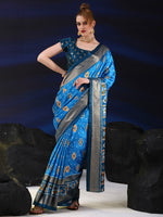 Saree Mall Women's Dola  Blue Printed Designer Saree With Blouse Piece-RAJWADI04E