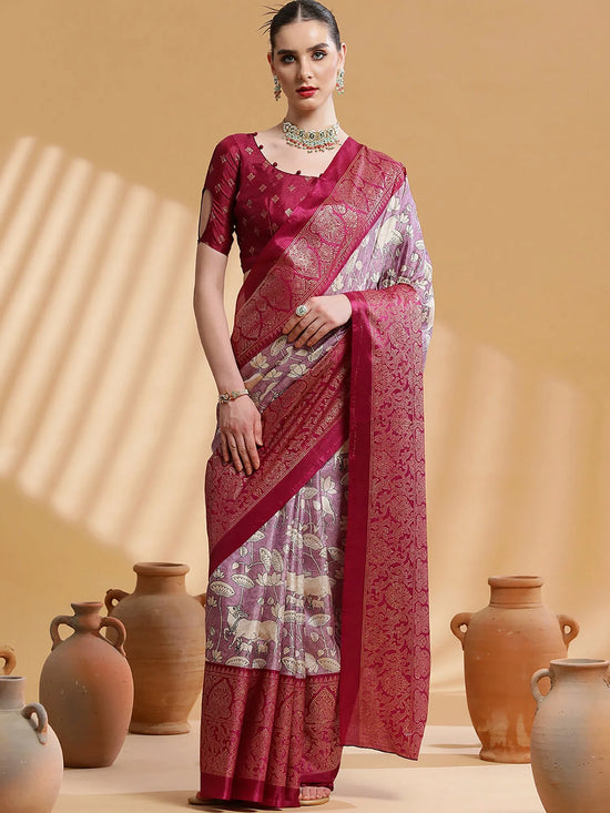 Saree Mall Women's Dola  Mauve Printed Designer Saree With Blouse Piece-RAJWADI08G