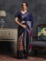 Saree Mall Women's Dola  Navy Blue Printed Designer Saree With Blouse Piece-RAJWADI12D