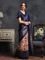 Saree Mall Women's Dola  Navy Blue Printed Designer Saree With Blouse Piece-RAJWADI12D